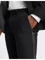 Pantaloni eleganti skinny texturati cu banda laterala satinata Topman