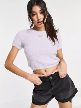 Pulover/top crop pufos cu maneca scurta Hollister