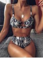 Costum de baie snakeprint doua piese cu decupaj frontal