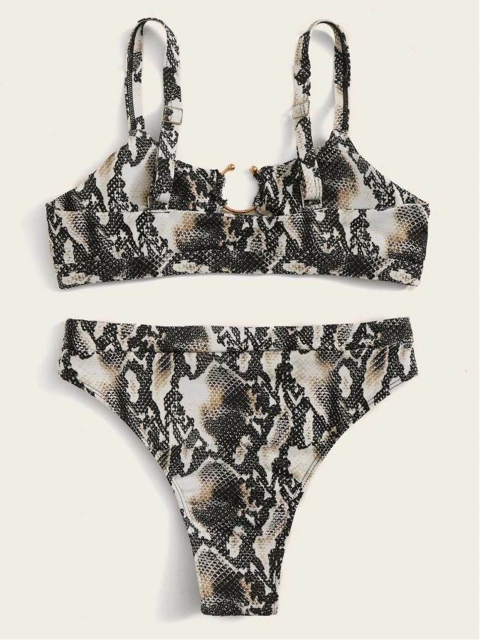 Costum de baie snakeprint doua piese cu decupaj frontal