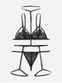 Set lenjerie sexy cu dantela si body harness (chocker + portjartier) negru