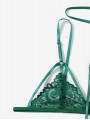 Set lenjerie sexy cu dantela si body harness (chocker + portjartier) verde