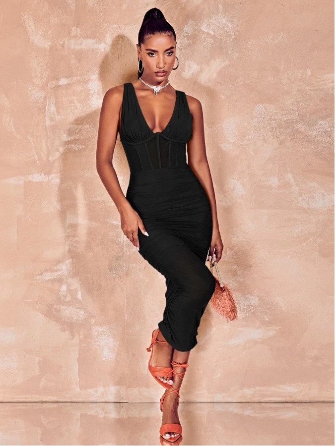 Rochie midi incretita tip corset