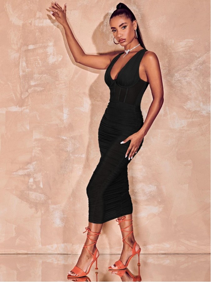 Rochie midi incretita tip corset