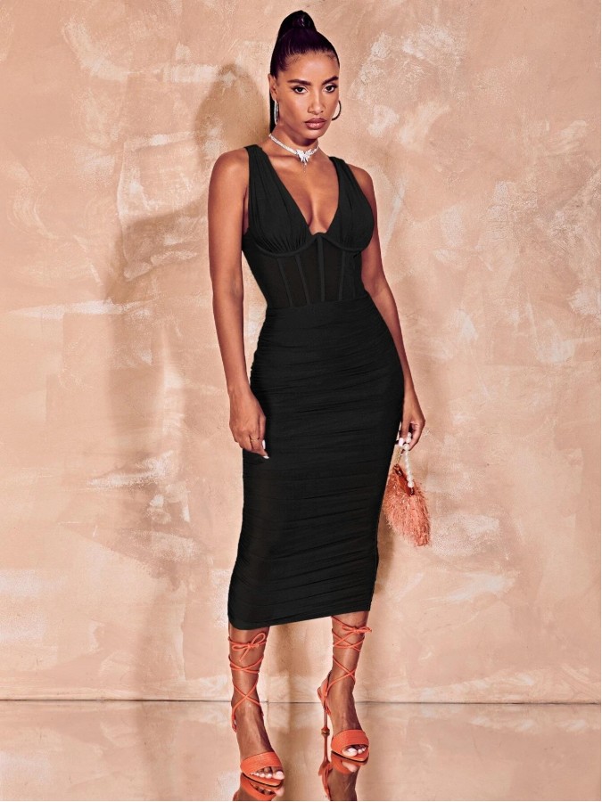 Rochie midi incretita tip corset