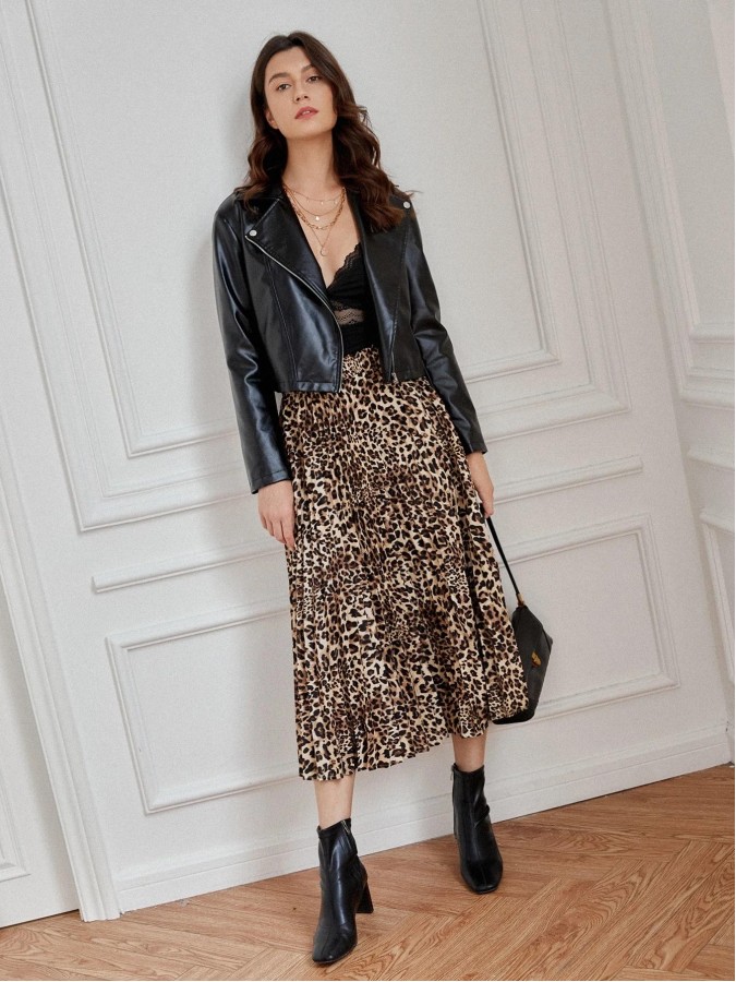 Fusta midi plisata animal print