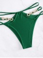 Costum de baie verde doua piese cu decupaje si accesorii aurii Costum de baie verde doua piese cu decupaje si accesorii aurii