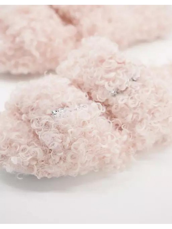 Papuci de casa pufosi cu doua barete si strasuri Loungeable