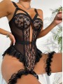 Body sexy harness cu portjartier si dantela