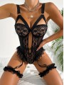 Body sexy harness cu portjartier si dantela