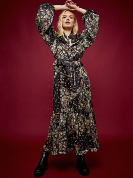 Rochie midi floral print cu decolteu si slit pe picior Topshop