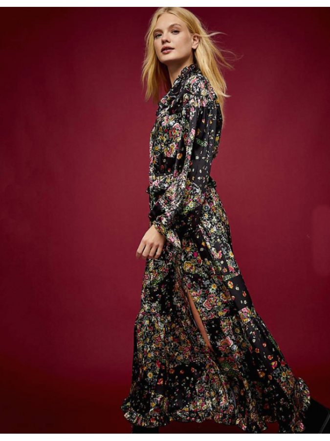 Rochie midi floral print cu decolteu si slit pe picior Topshop