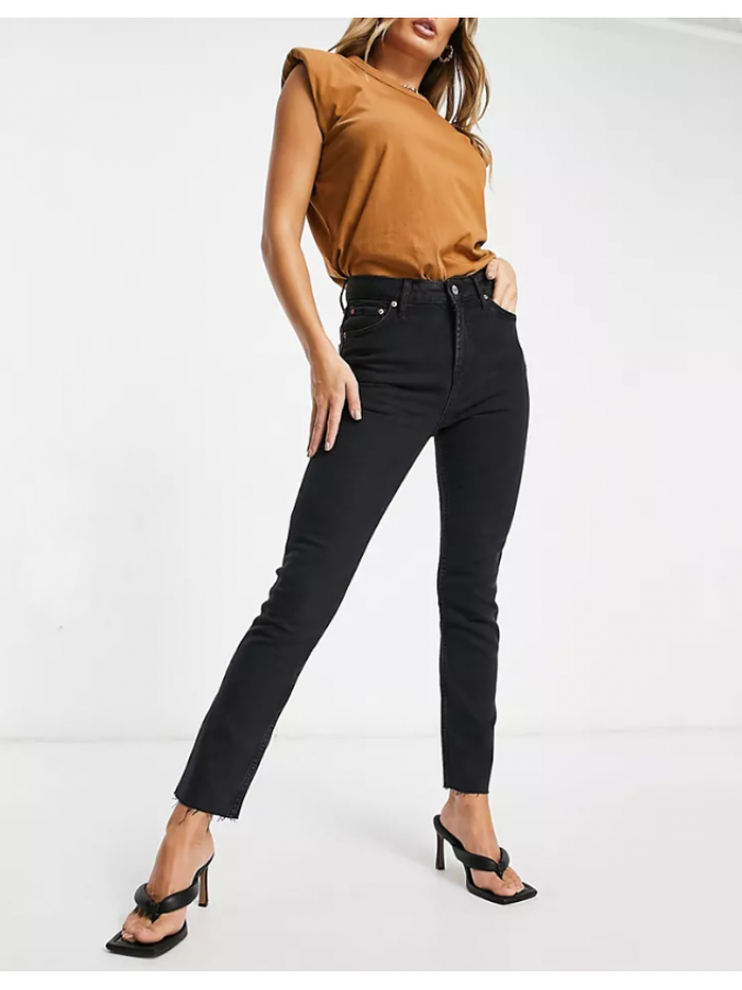 Blugi skinny fara tiv cu talie inalta si aspect prespalat Asos