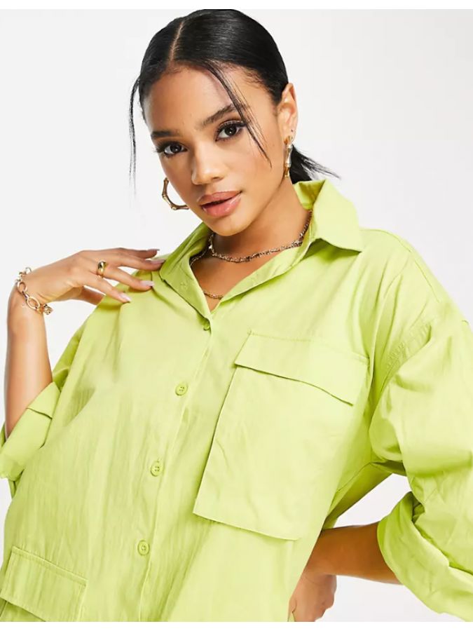 Rochie scurta gen camasa oversized cu buzunare Public Desire