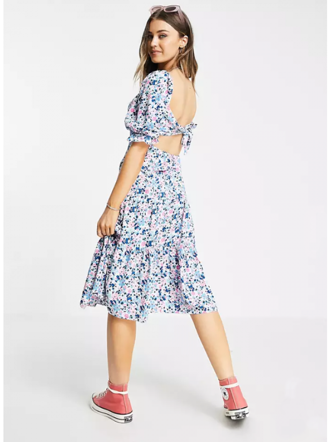 Rochie midi floral print cu spate decupat Miss Selfridge