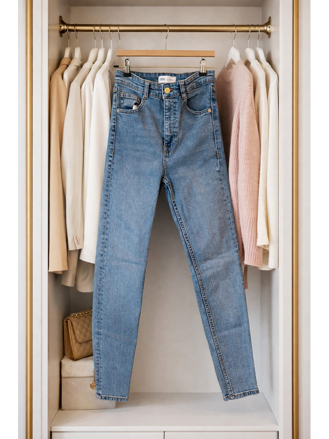 Blugi skinny albastru deschis cu talie inalta Zara