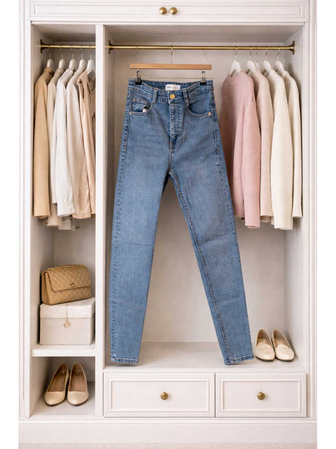 Blugi skinny albastru deschis cu talie inalta Zara