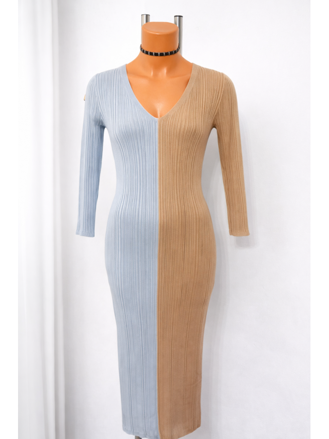 Rochie lunga tricot duo cu decolteu in V Orsay