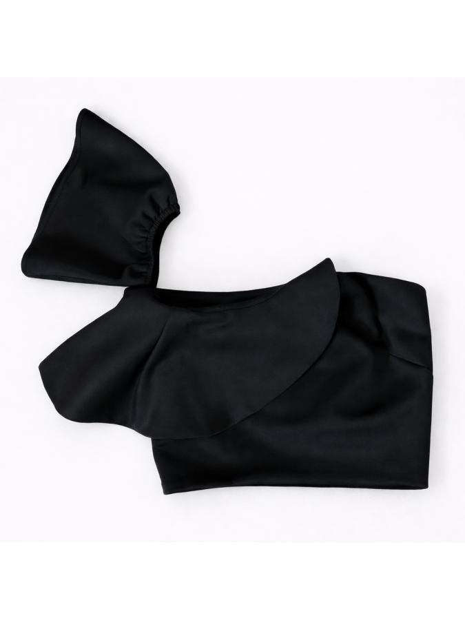 Top crop cu o maneca si volanas Avenir Fashion