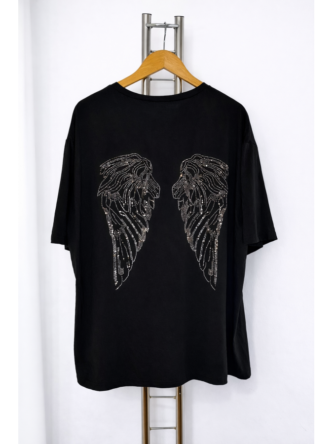 Tricou oversized cu strasuri pe spate in forma de aripi
