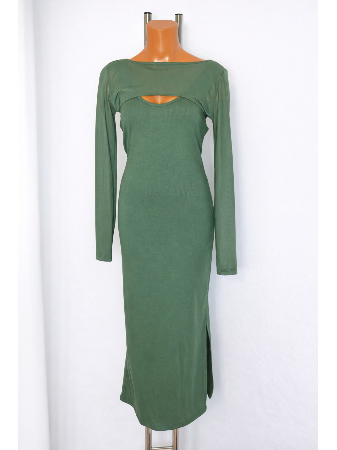 Rochie midi/lunga cu slit si maneci mesh Topshop