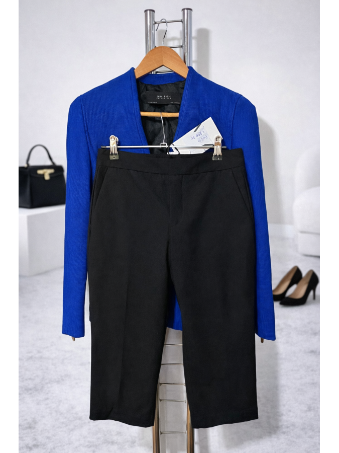 Pantaloni office talie inalta 3/4 Zara