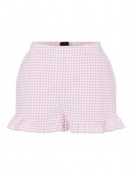 Pantaloni scurti in carouri cu volan si talie inalta Pieces