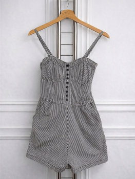 Salopeta jeans in dungi cu pantaloni scurti Pull&Bear