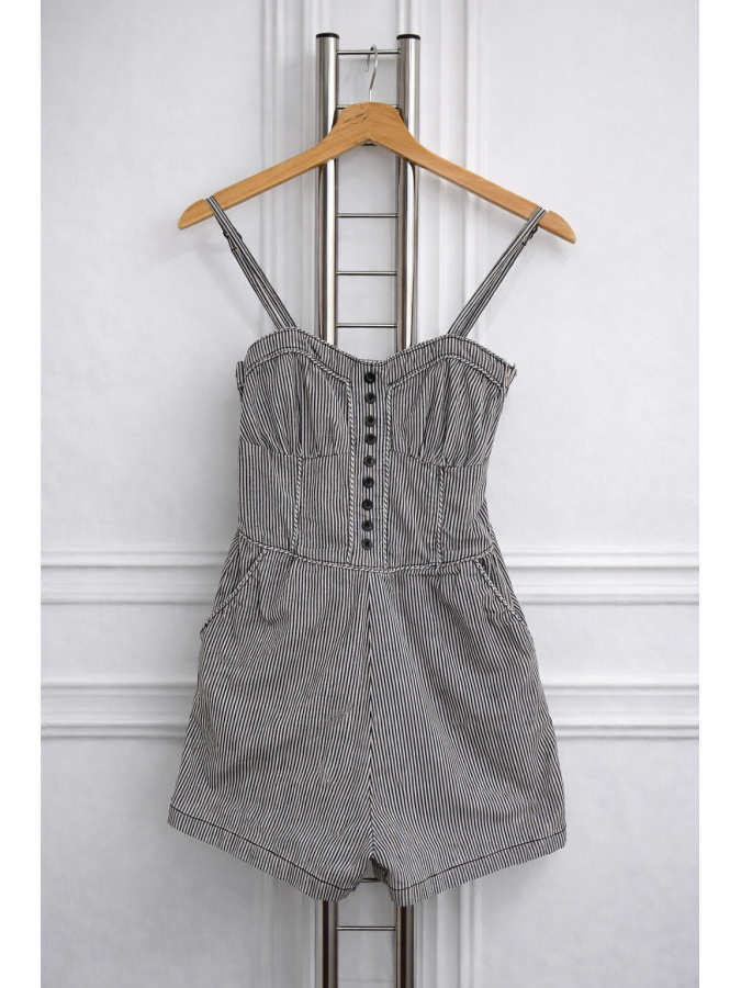 Salopeta jeans in dungi cu pantaloni scurti Pull&Bear