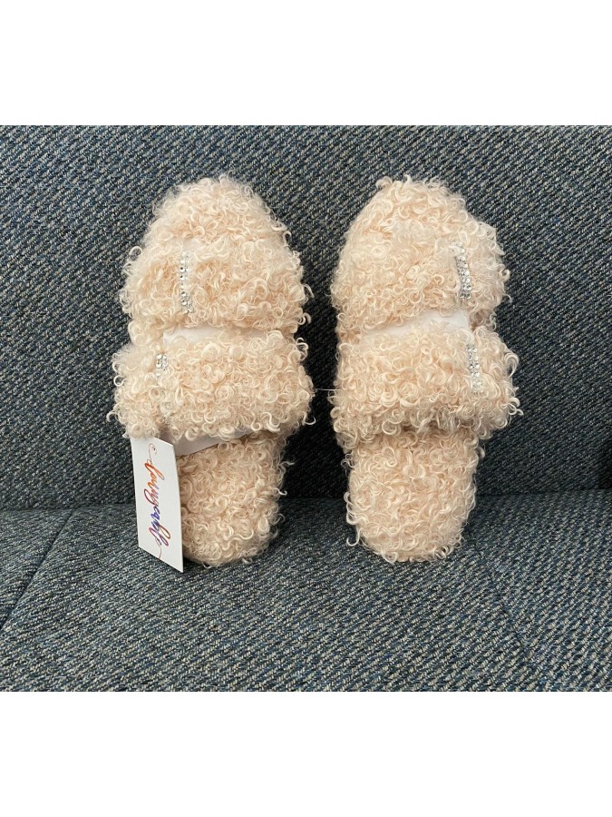 Papuci de casa pufosi cu doua barete si strasuri Loungeable