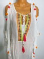 Rochie plaja kaftan cu umeri decupati si pom pom Anmol