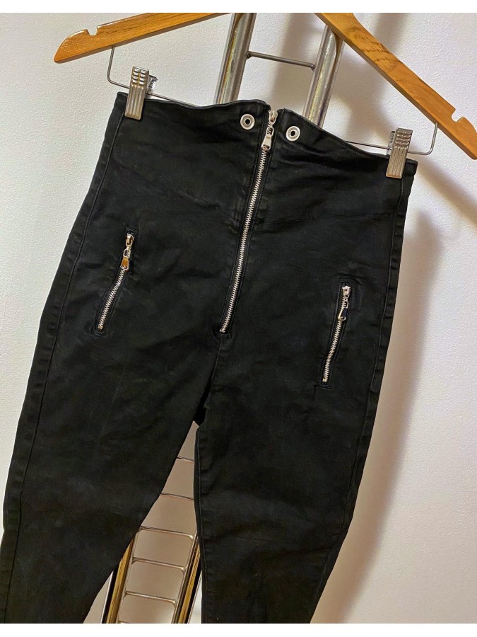 Blugi skinny talie inalta cu fermoare