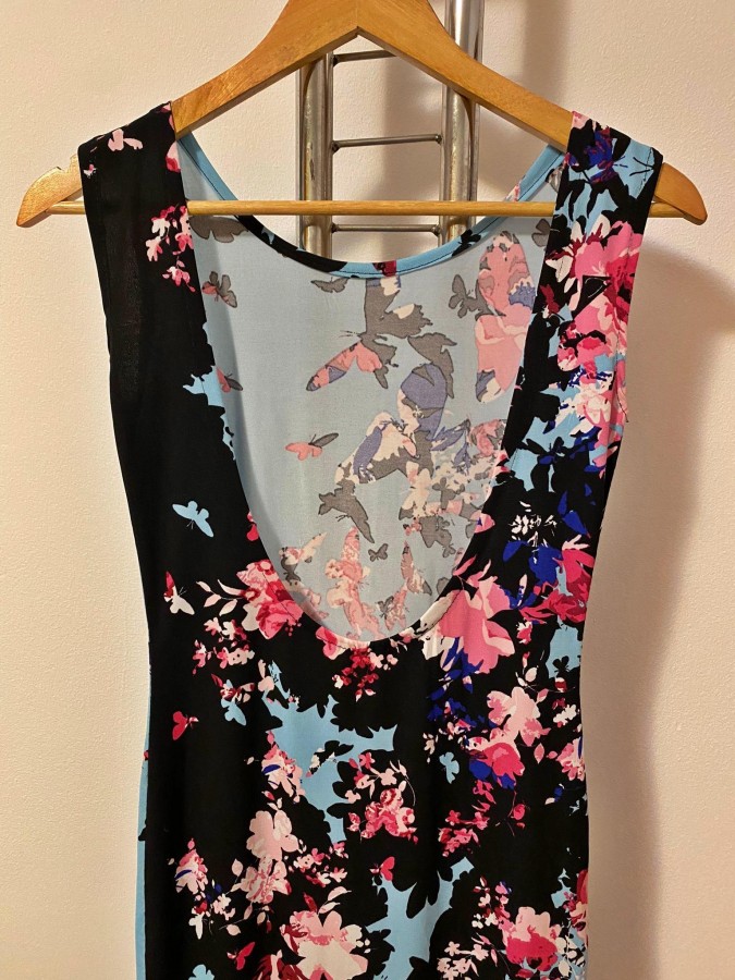 Rochie conica print fluturi cu spate gol