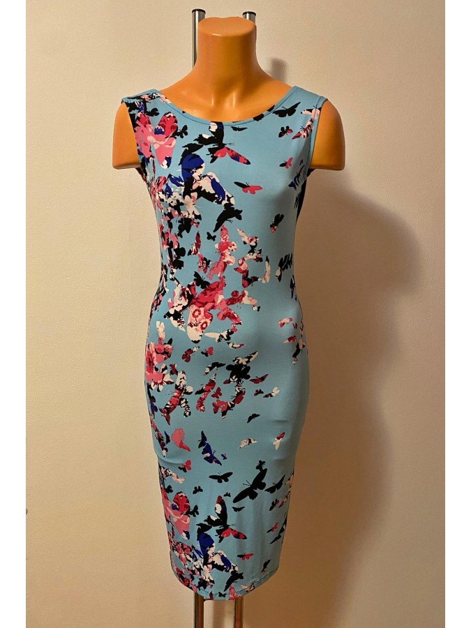Rochie conica print fluturi cu spate gol