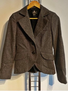 Sacou gros cambrat cu petice piele in coate din lana Mango