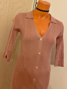 Rochie midi tricot cu slit lateral si maneca 3/4 Orsay