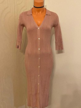 Rochie midi tricot cu slit lateral si maneca 3/4 Orsay