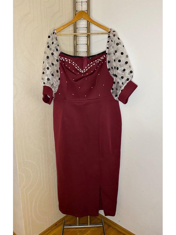 Rochie lunga cu slit si perle aplicate Shein Curve