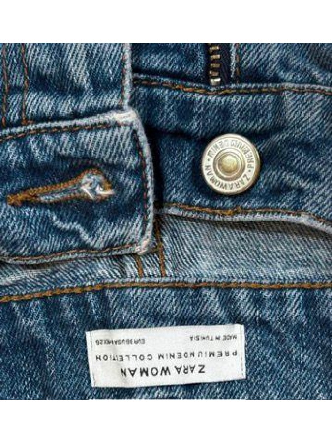 Blugi drepti cu talie inalta si perle Zara