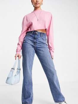 Blugi drepti cu talie inalta x005 unisex 90s jean Collusion