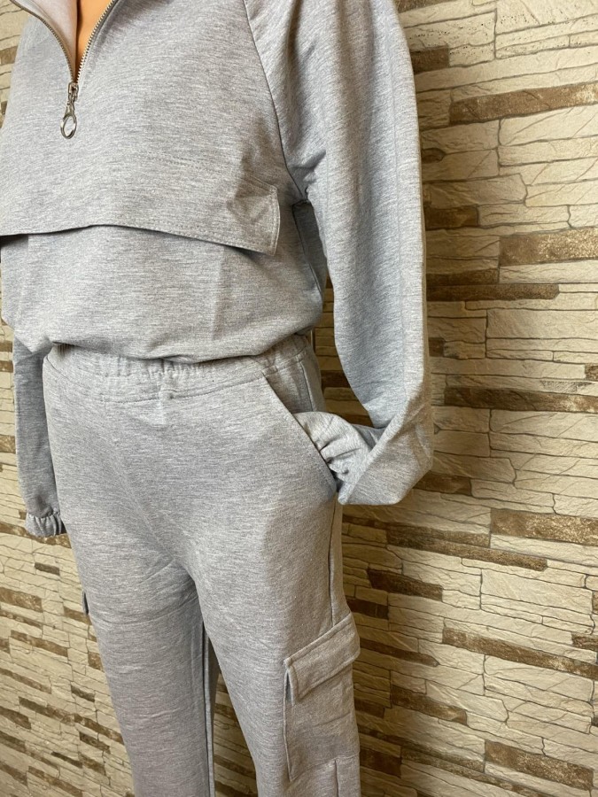 Trening - pantaloni talie inalta + bluza cu fermoar si snur reglabil in talie