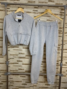 Trening - pantaloni talie inalta + bluza cu fermoar si snur reglabil in talie