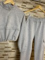 Trening - pantaloni talie inalta + bluza cu fermoar si snur reglabil in talie