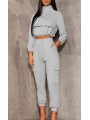 Trening - pantaloni talie inalta + bluza cu fermoar si snur reglabil in talie