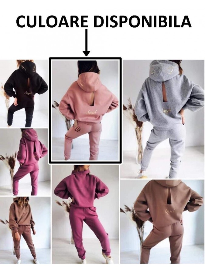 Trening cu decupaj spate - pantaloni talie inalta + bluza cu mesaj "Angel" Trening cu decupaj spate - pantaloni talie inalta + bluza cu mesaj "Angel"