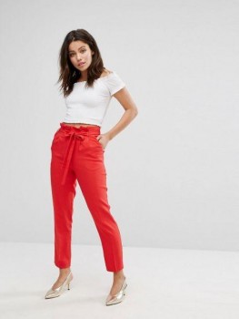 Pantaloni paperbag cu talie inalta Miss Selfridge