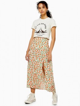 Fusta floral print cu slituri frontale TopShop