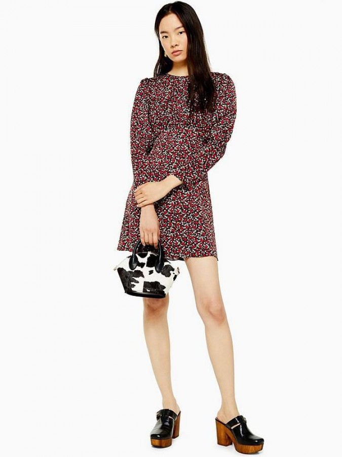 Rochie floral print cu spate gol Topshop